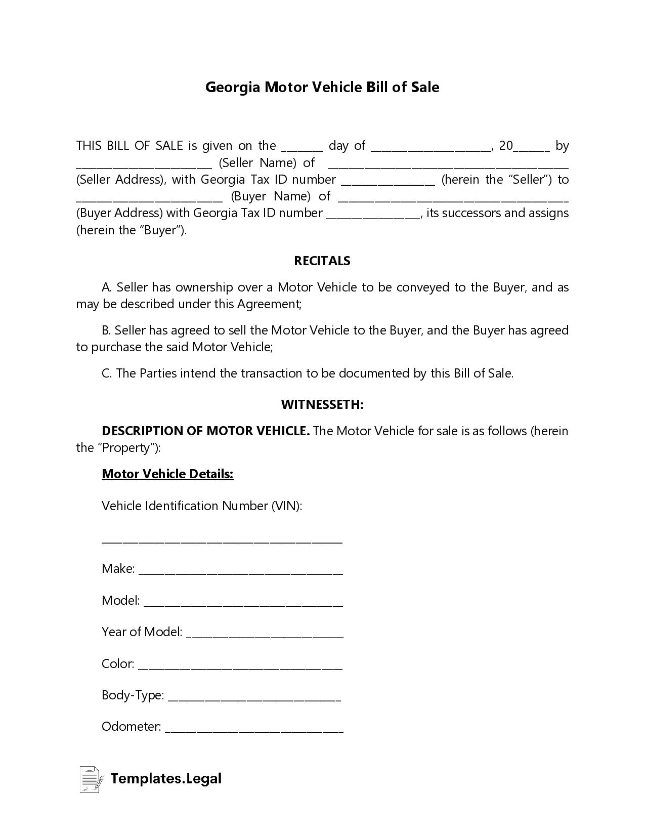 10 Bill Of Sale Car Georgia Templates For Easy Transfer