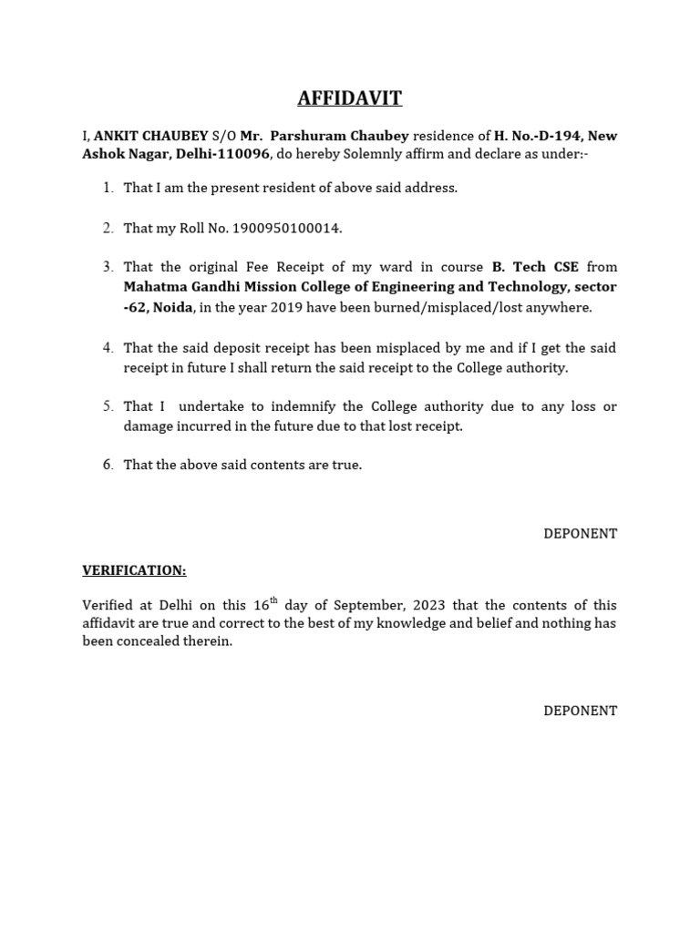 Affidavit Of Lost Receipt: Easy Replacement