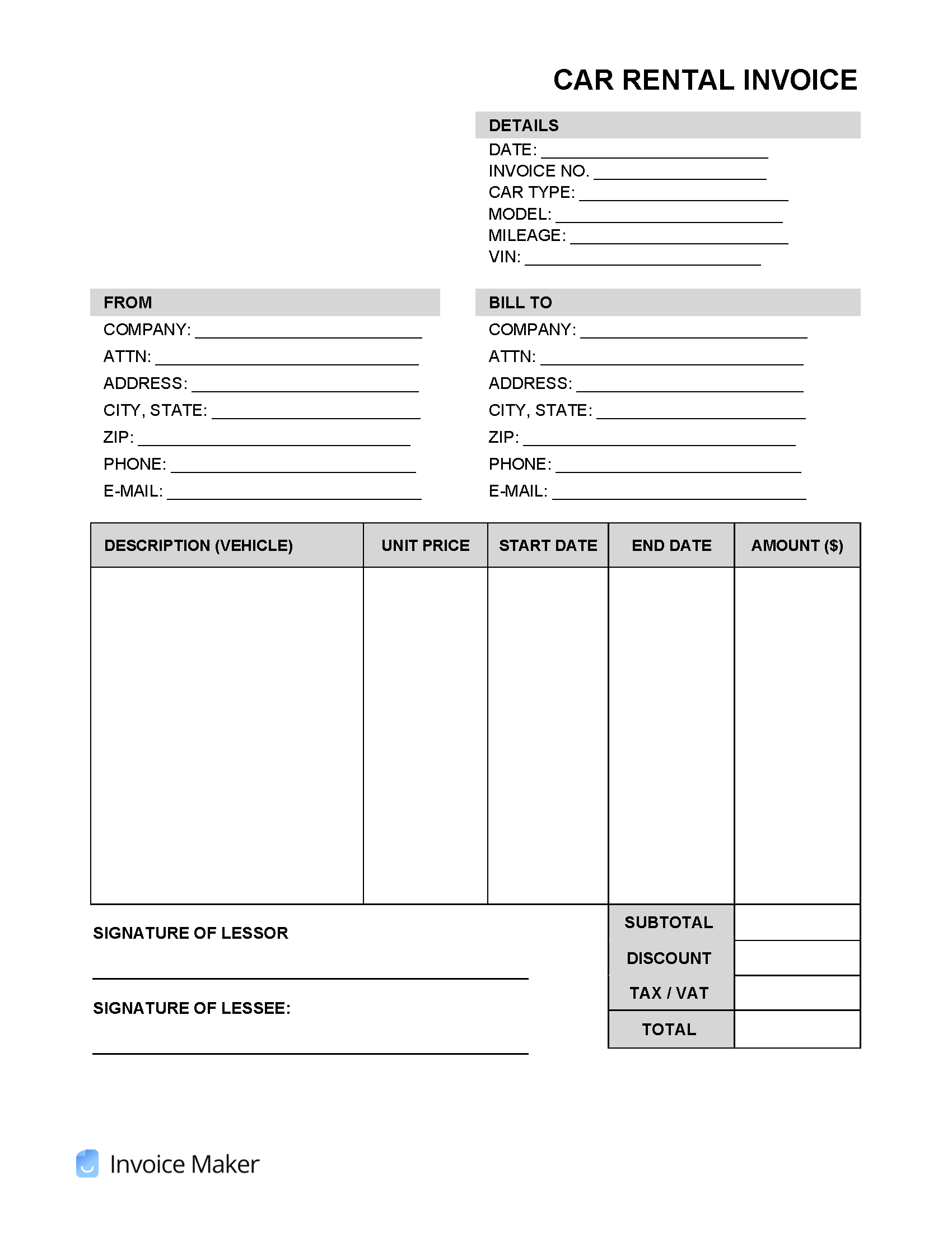 Car Invoice Sample