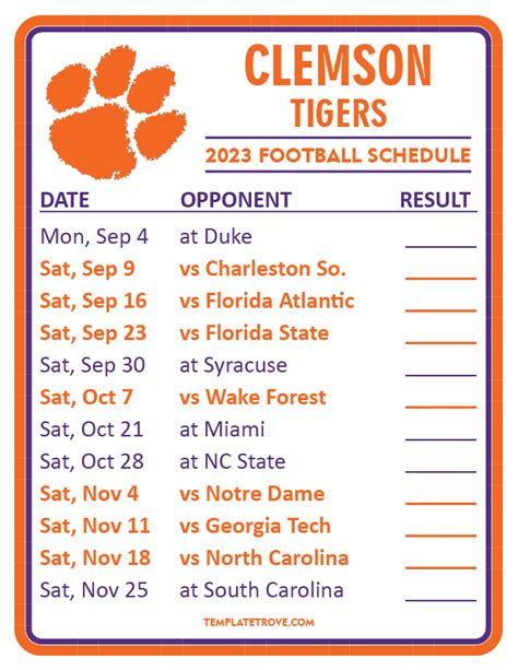 Clemson Summer Schedule