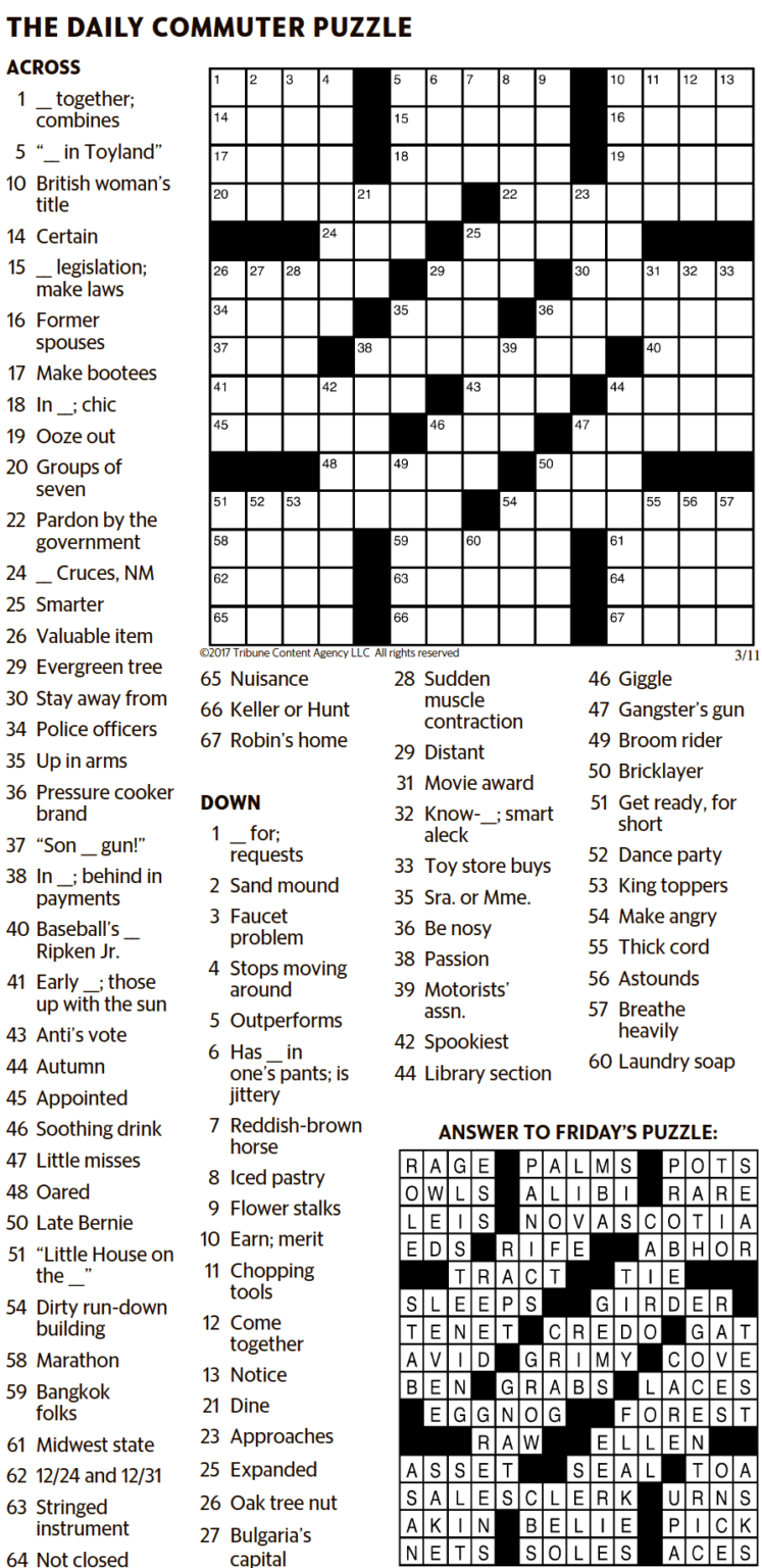 Daily Commuter Crossword: Free Puzzle Solutions
