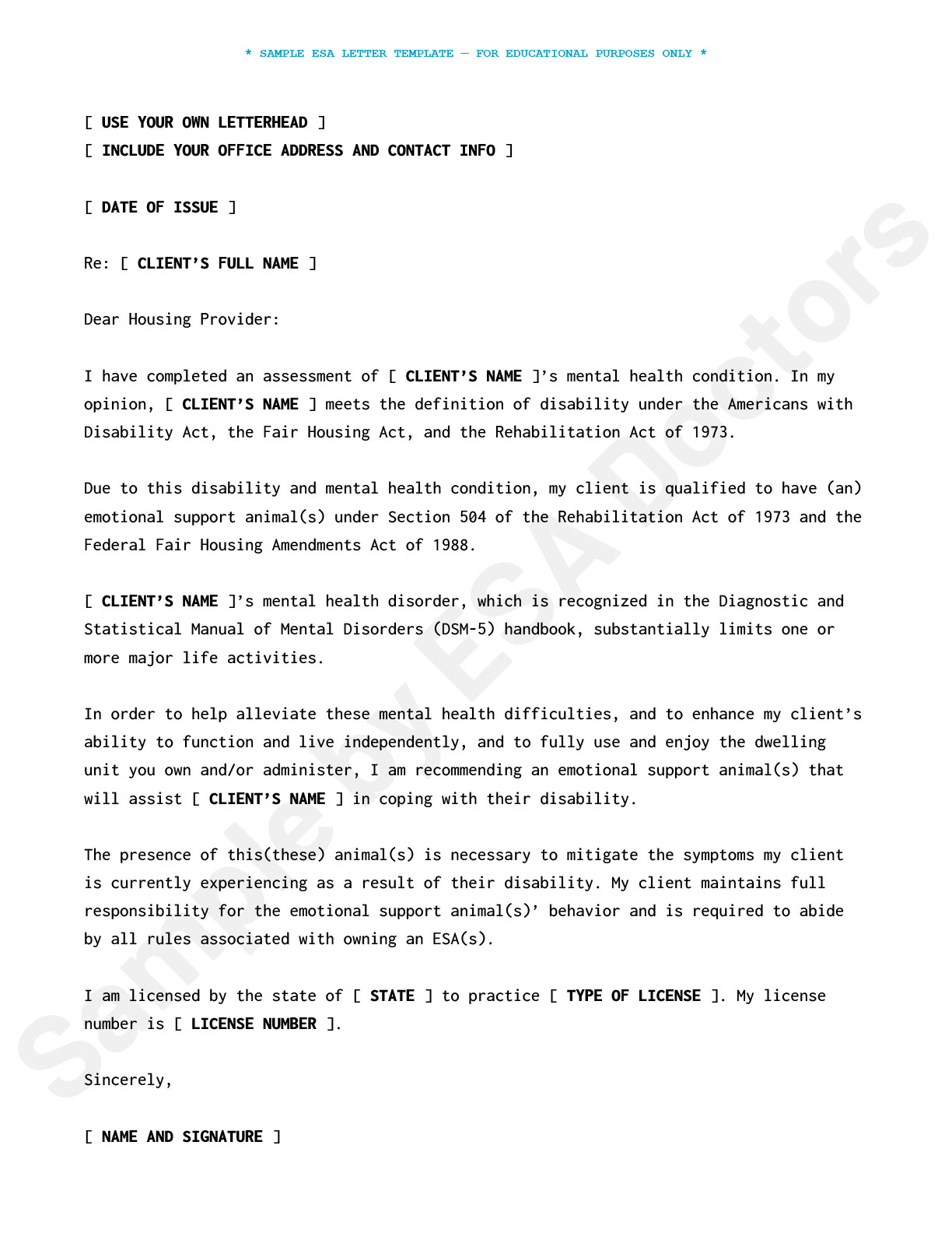 Esa Letter Examples