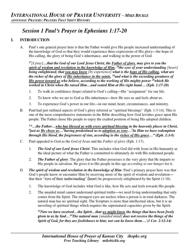 Paul's Prayer For The Ephesians
