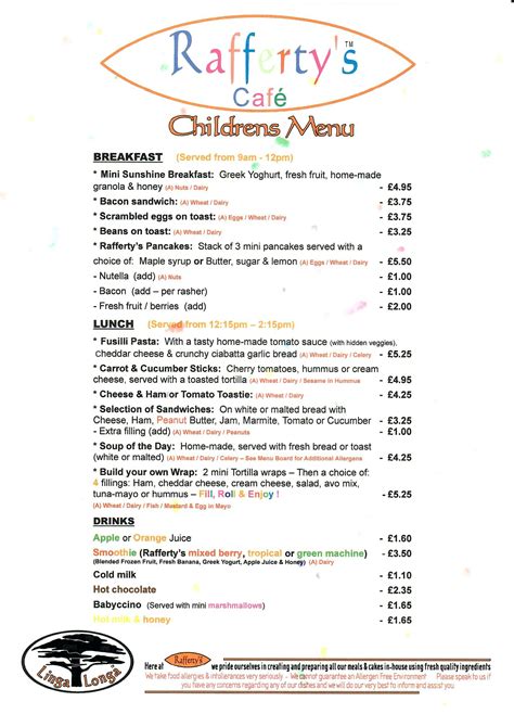 Rafferty's Menu Guide: Full Options
